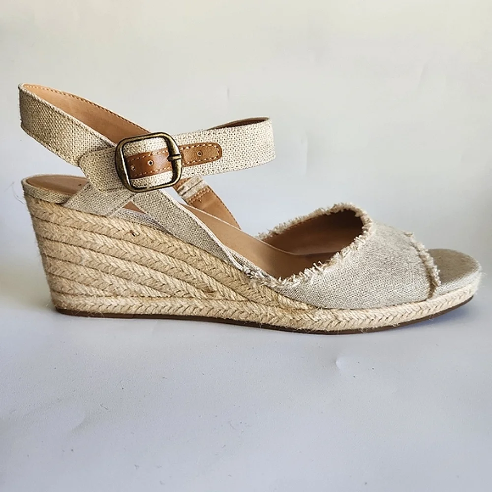 Lucky Brand Mindra Espadrille Wedge Sandal Size 12 Natural Frayed